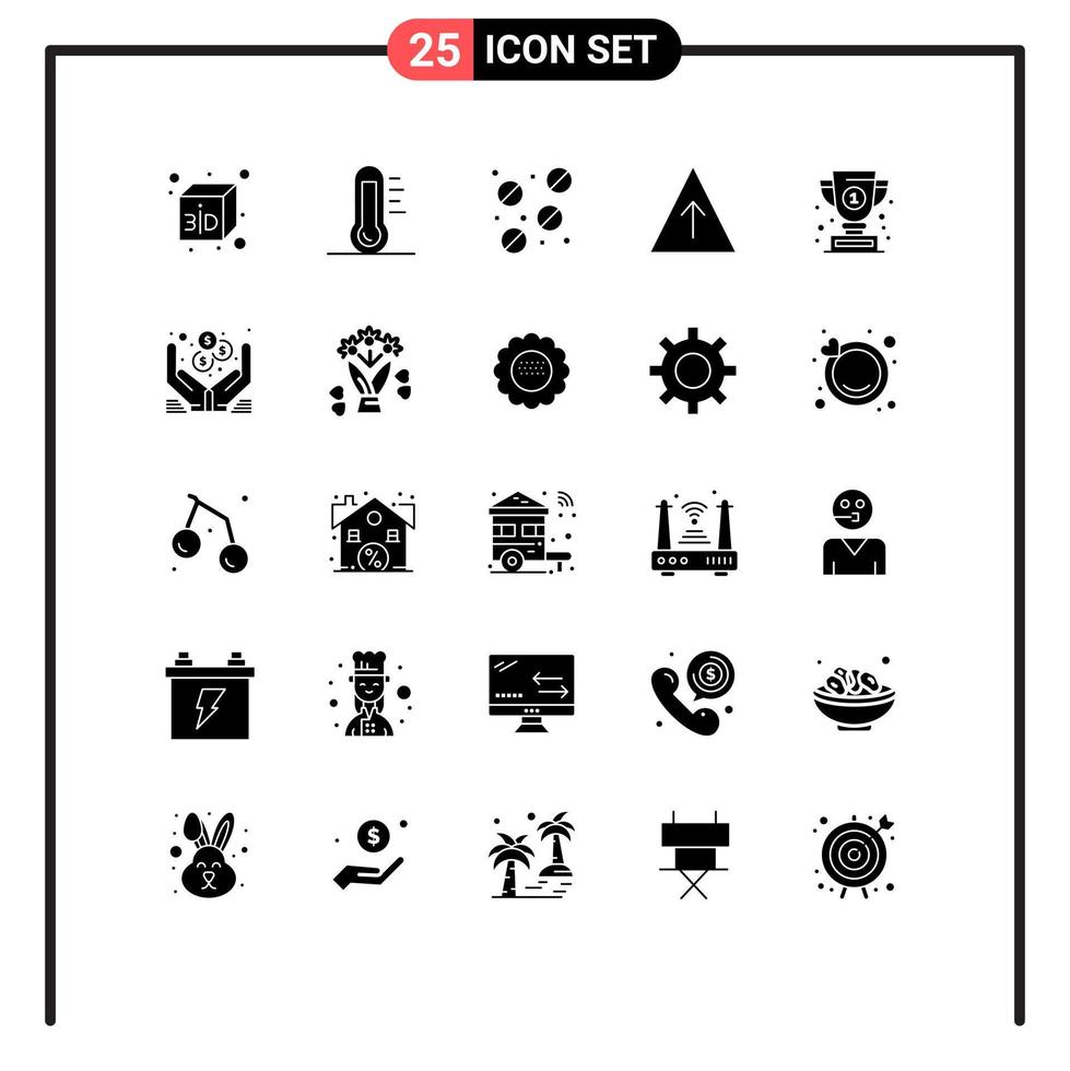 Stock Vector Icon Pack mit 25 Linienzeichen und Symbolen für Dollar-Gewinner-Pillen-Cup-Pyramide editierbare Vektordesign-Elemente