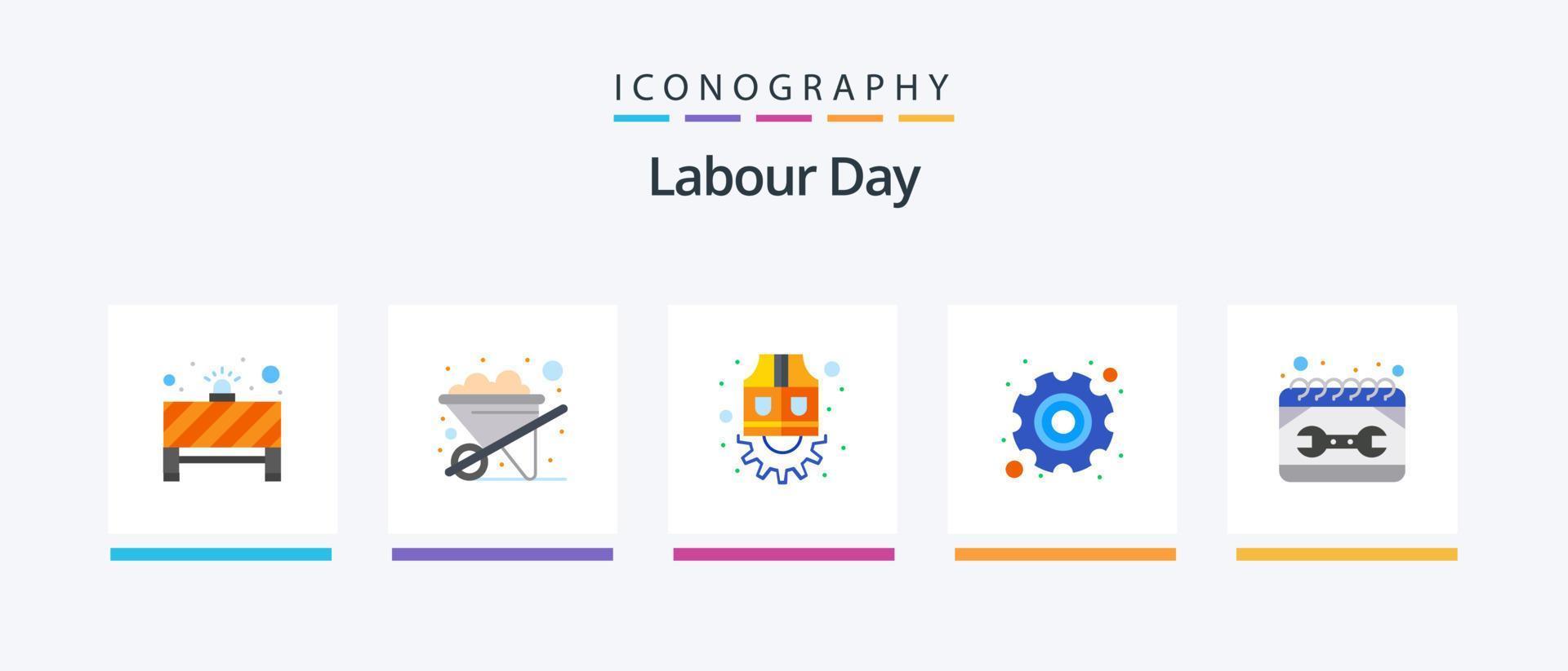 Labor Day Flat 5 Icon Pack inklusive Wartung. Kalender. Arbeit. Arbeit. Gang. kreatives Symboldesign vektor