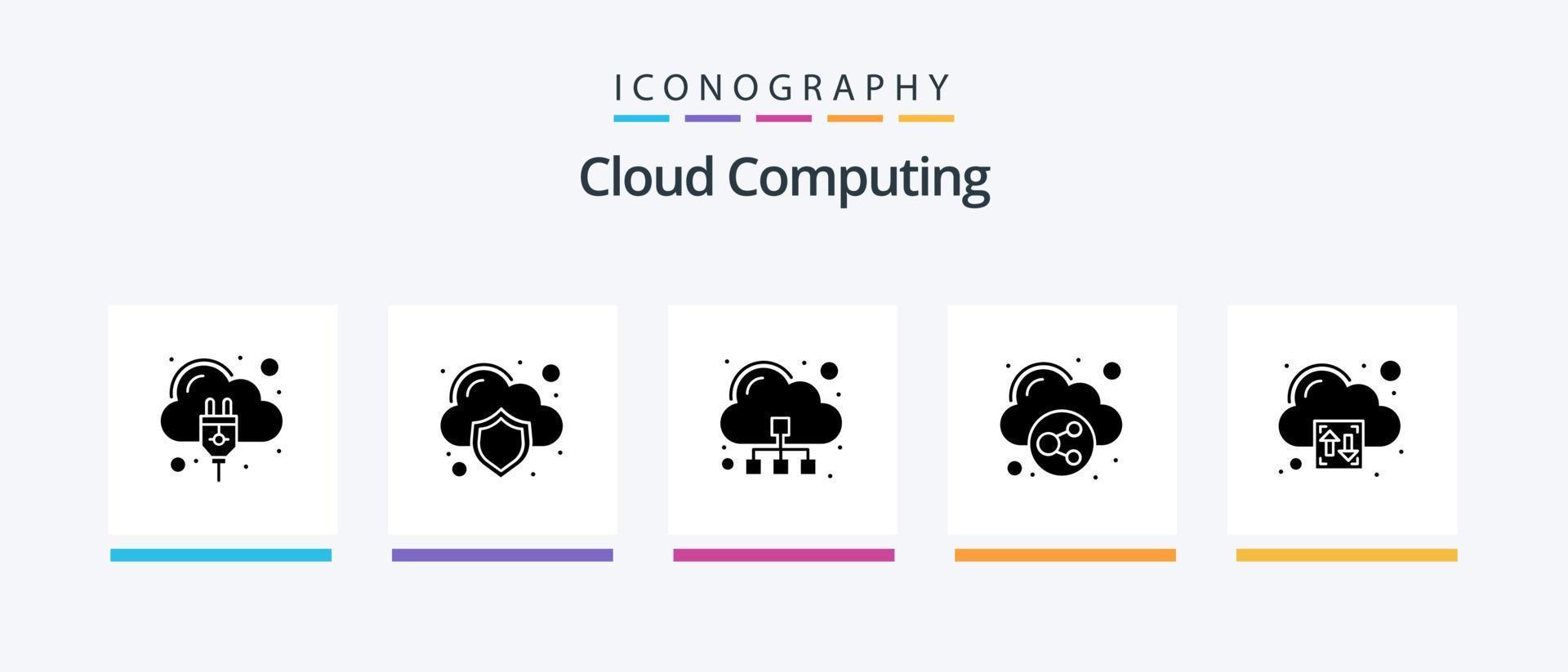 Cloud Computing Glyph 5 Icon Pack inklusive Technologie. Wolke. Aktie. Aktivität. kreatives Symboldesign vektor