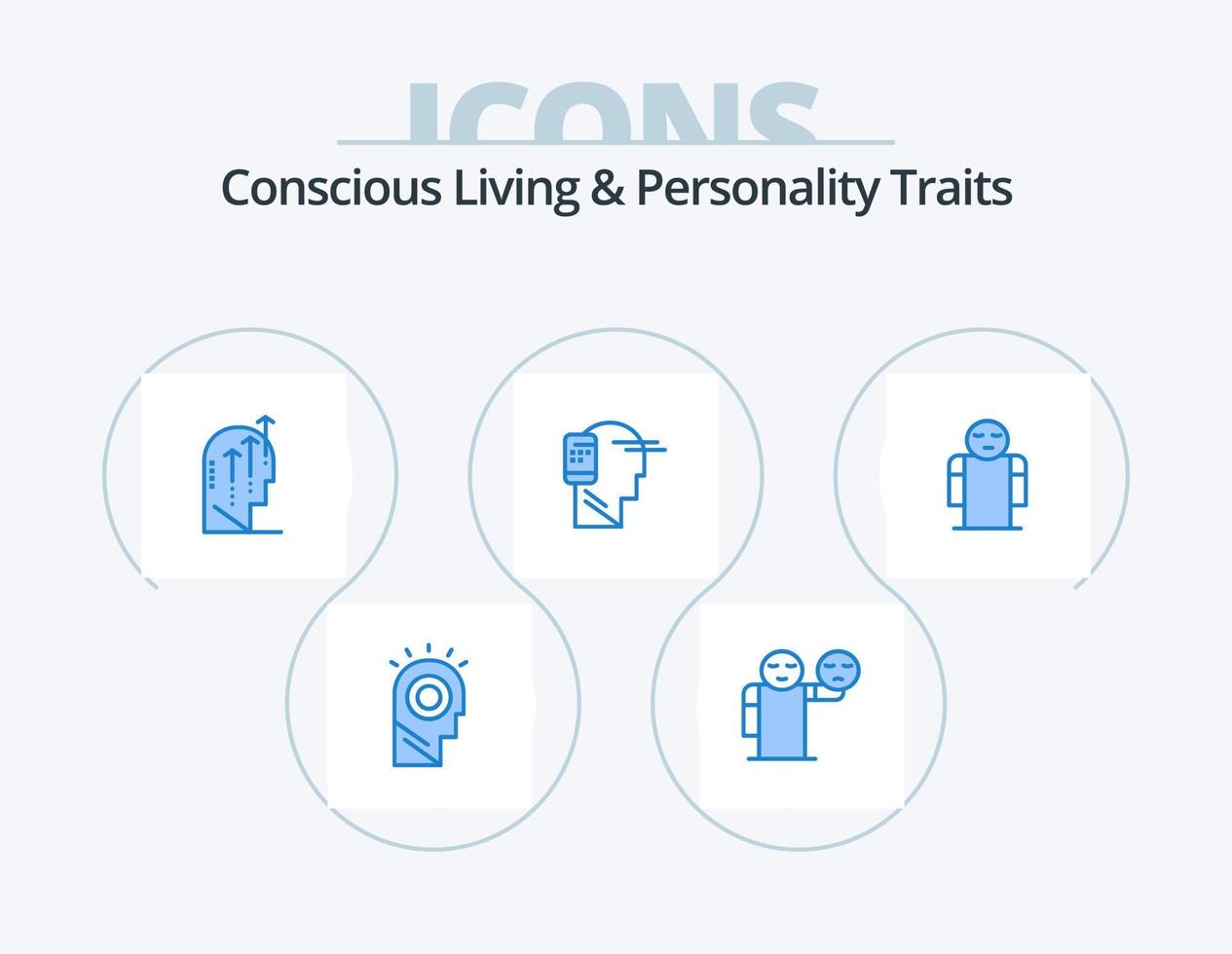 bewusstes Leben und Persönlichkeitsmerkmale blaues Icon Pack 5 Icon Design. Mobilität. menschlich. emotional. in Verbindung gebracht. Geist vektor