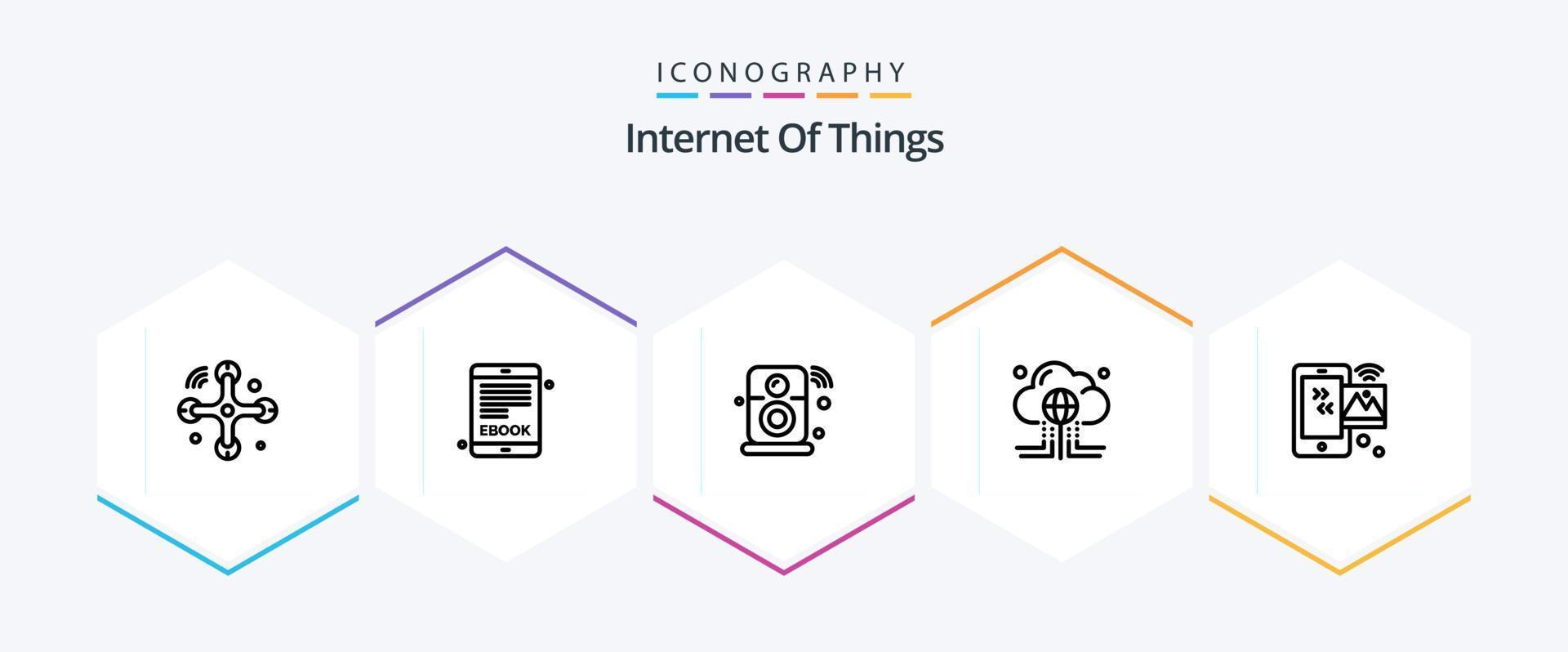 internet av saker 25 linje ikon packa Inklusive bild. global. internet. data. moln vektor