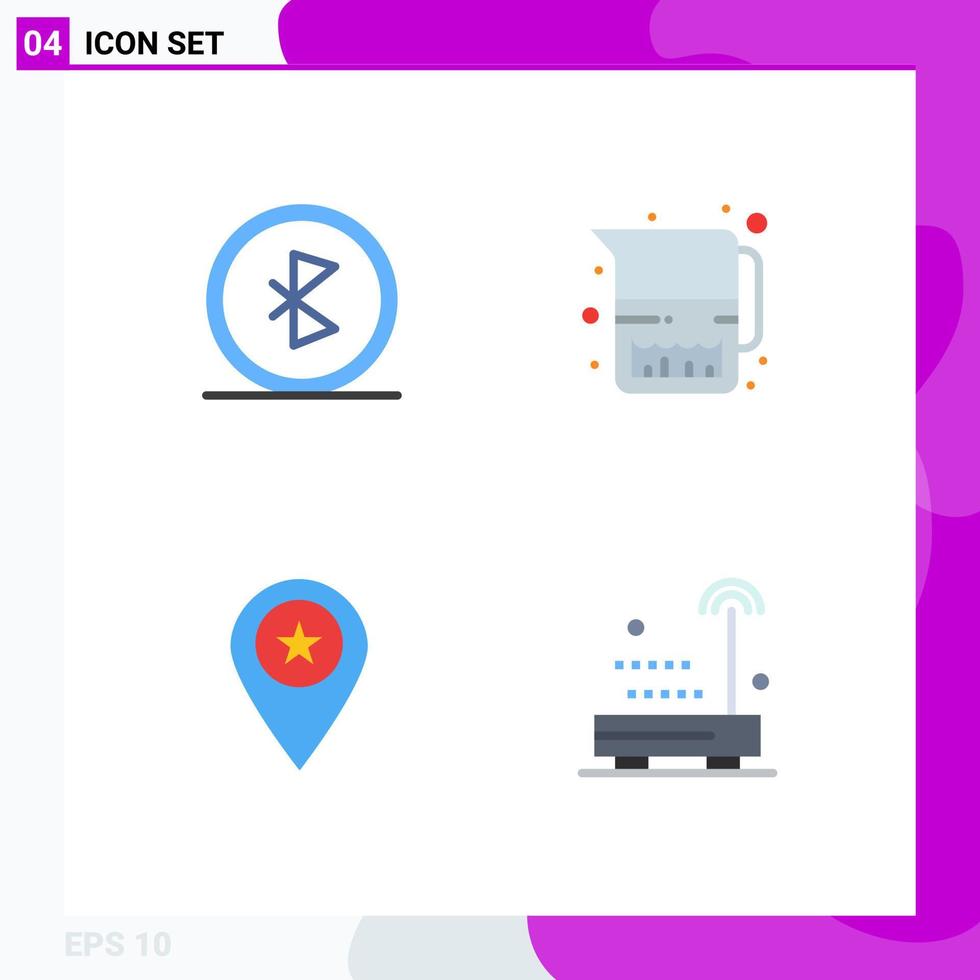 moderner Satz von 4 flachen Symbolen Piktogramm von Bluetooth-Sterne-Netzwerk Krug Karte editierbare Vektordesign-Elemente vektor