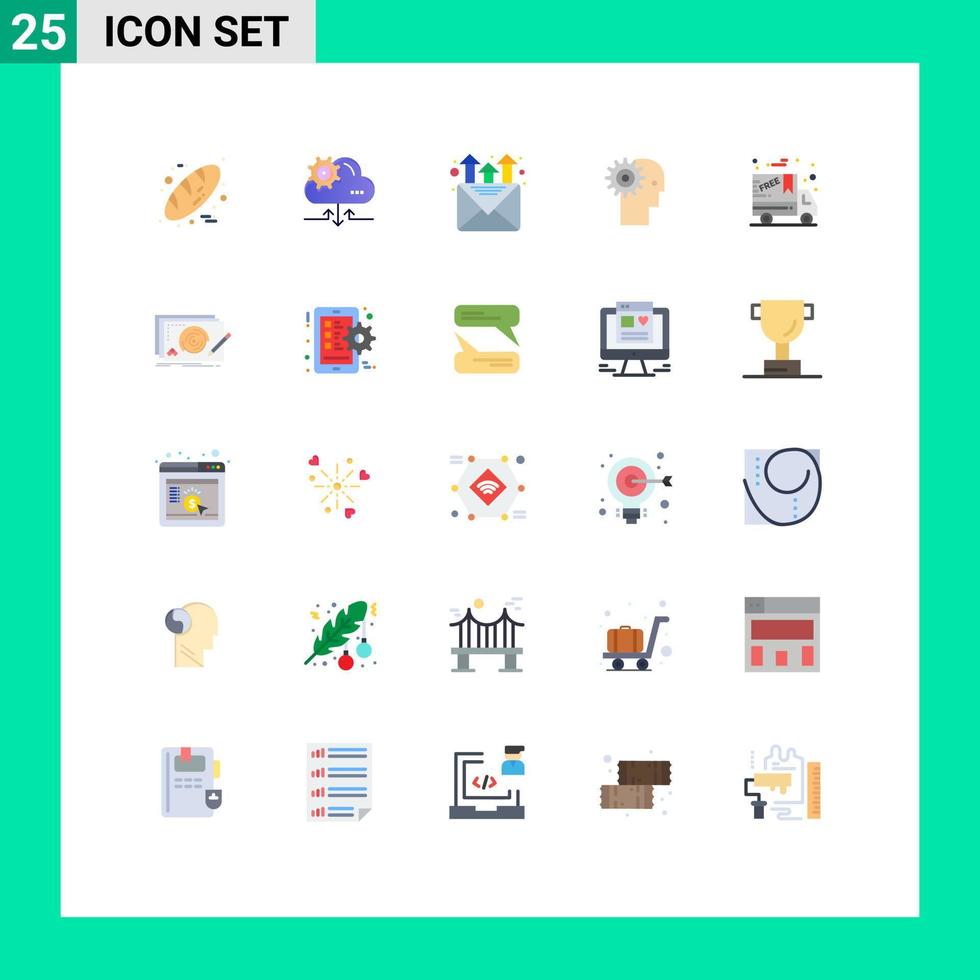 redigerbar vektor linje packa av 25 enkel platt färger av arbetssätt mekanism post man hjärna redigerbar vektor design element