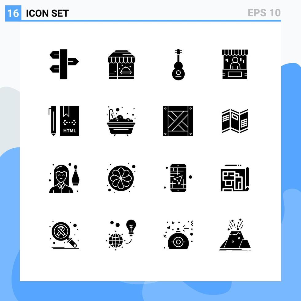 16 universell fast glyfer uppsättning för webb och mobil tillämpningar handel väska mat reklam ljud redigerbar vektor design element