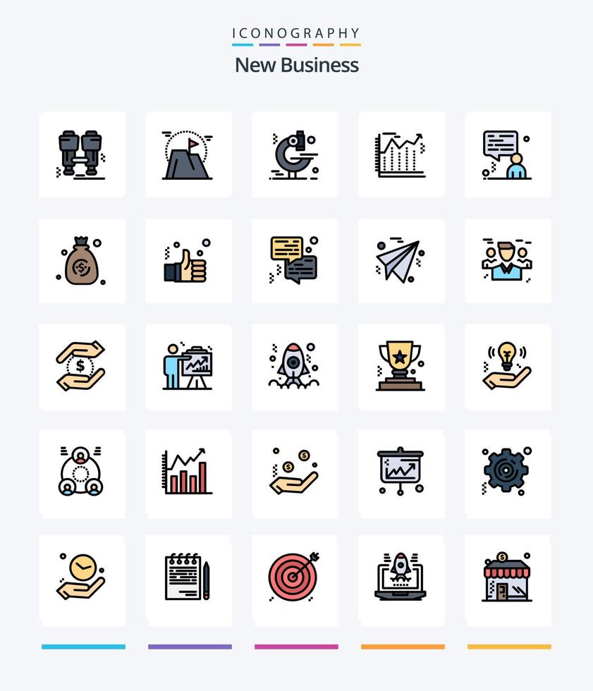 kreativ ny företag 25 linje fylld ikon packa sådan som chatt. ekonomi. berg. företag. pilar vektor