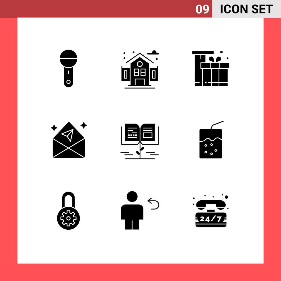 användare gränssnitt packa av 9 grundläggande fast glyfer av tillväxt post gåva chatt handla redigerbar vektor design element
