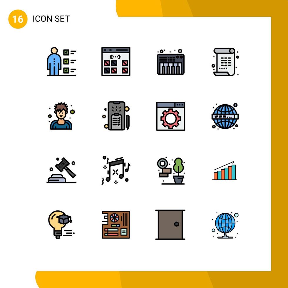 16 universell platt Färg fylld rader uppsättning för webb och mobil tillämpningar idrottare konst utveckling konst ljud redigerbar kreativ vektor design element
