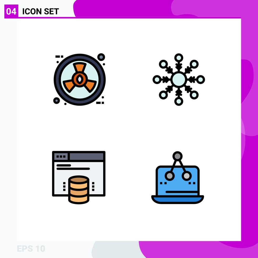 modern uppsättning av 4 fylld linje platt färger pictograph av eco server natur snöflinga korsa redigerbar vektor design element