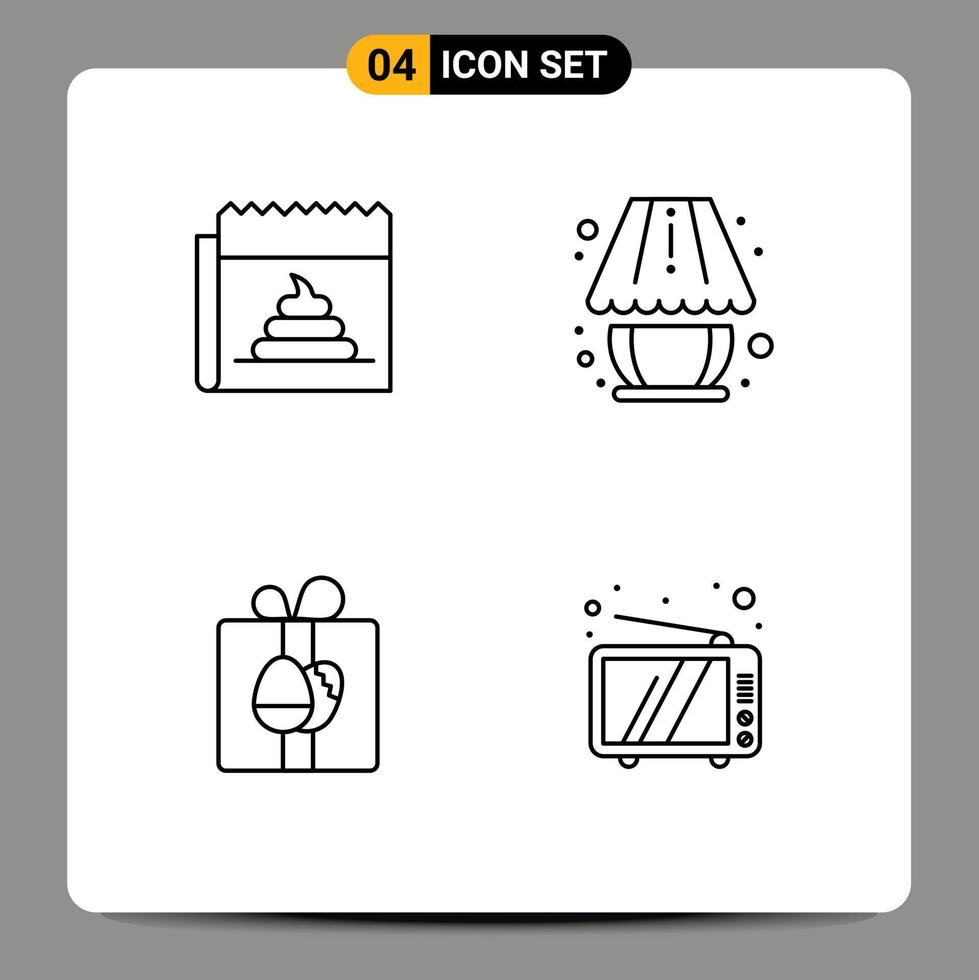 Stock Vector Icon Pack mit 4 Zeilen Zeichen und Symbolen für Werbegeschenk Journalismus Lampe Geburtstag editierbare Vektordesign-Elemente