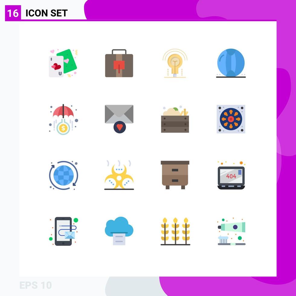 16 flache Farbpakete für die Benutzeroberfläche mit modernen Zeichen und Symbolen für Mittel, Meeresbirne, Plastikkugel, editierbares Paket mit kreativen Vektordesignelementen vektor