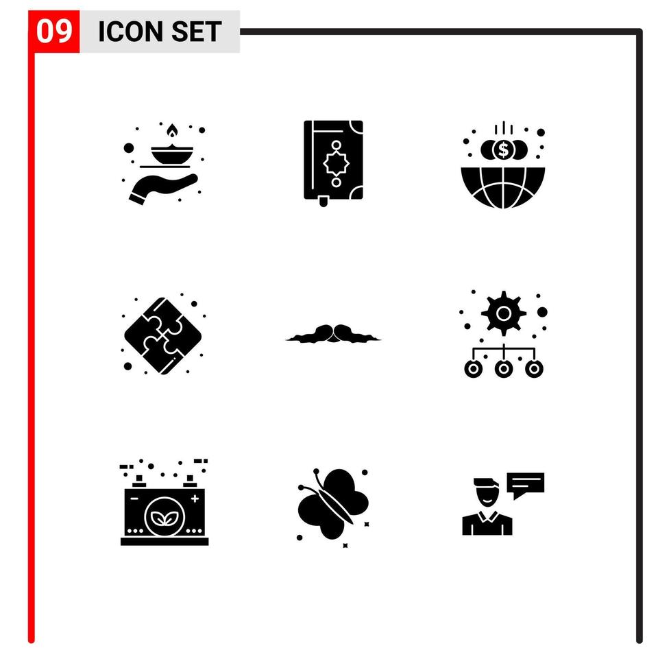 uppsättning av 9 modern ui ikoner symboler tecken för mustasch strategi Ramadhan pussel global redigerbar vektor design element