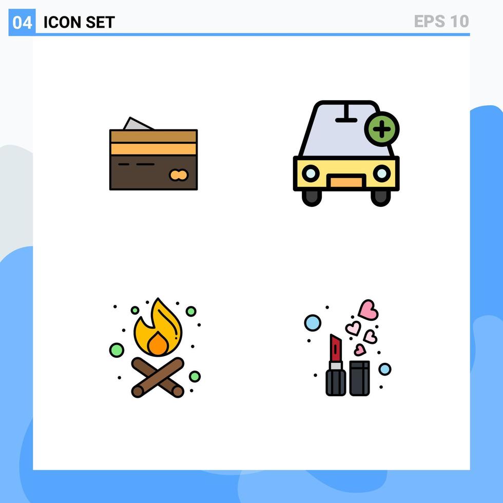grupp av 4 fylld linje platt färger tecken och symboler för kreditkort bil kort pengar plus redigerbar vektor design element