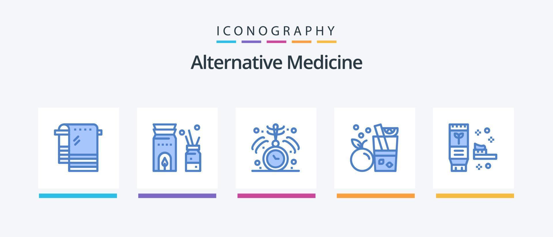 alternativ medicin blå 5 ikon packa Inklusive miljö. orange. klocka. juice. dryck. kreativ ikoner design vektor