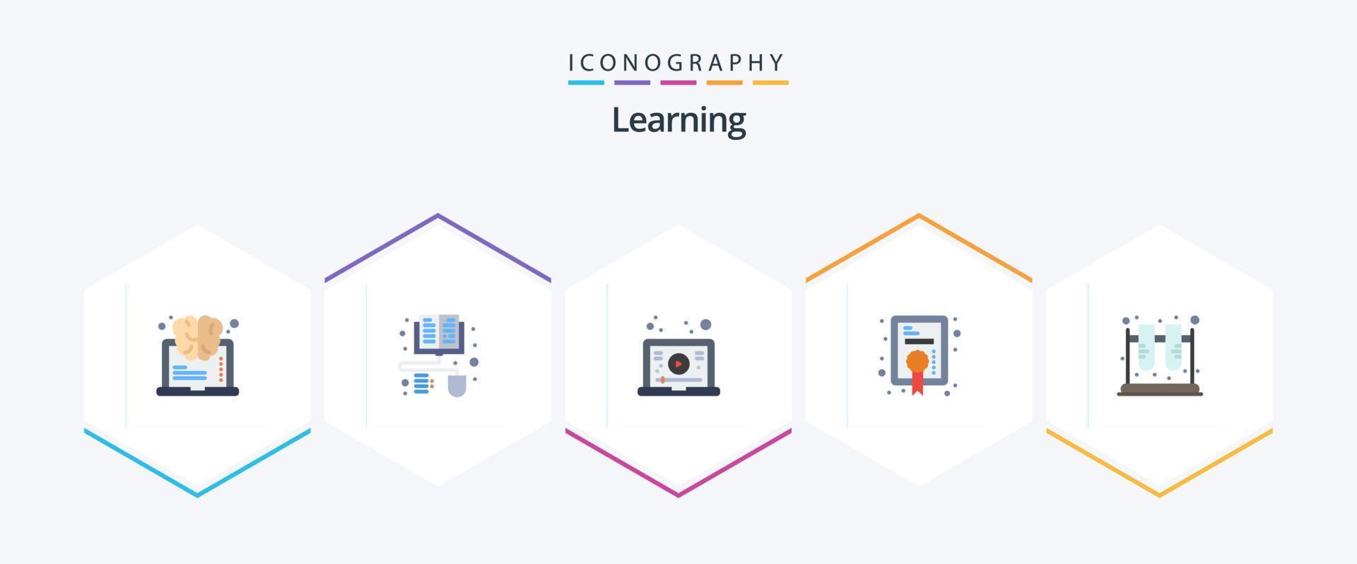 inlärning 25 platt ikon packa Inklusive labb. kemi. inlärning. prestation. tilldela vektor