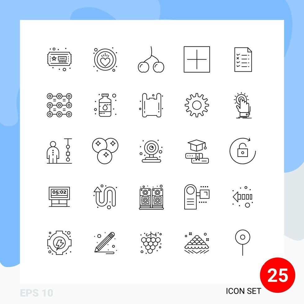 Gruppe von 25 Zeilen Zeichen und Symbolen für Musterbildungs-Lebensmitteldatei plus bearbeitbare Vektordesign-Elemente vektor