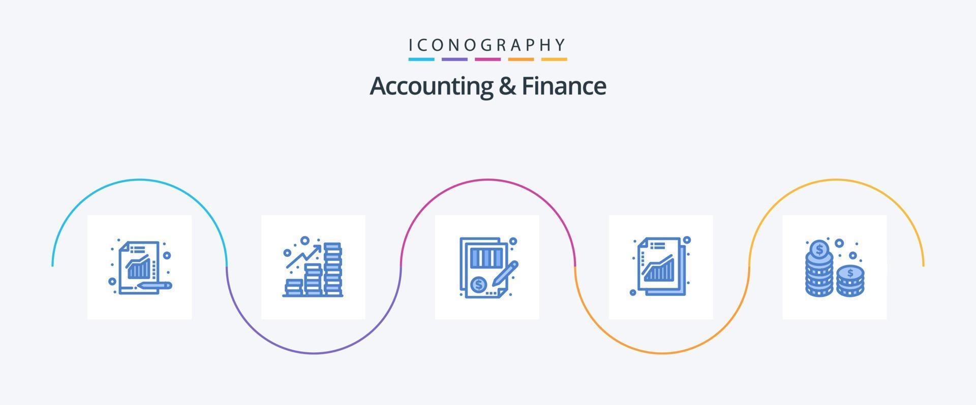 bokföring och finansiera blå 5 ikon packa Inklusive mynt. inkomst. noggrannhet. vinst. pengar vektor