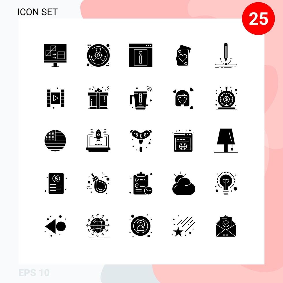 solides Glyphenpaket mit 25 universellen Symbolen für Hochzeitsliebes-Naturkarten-Web-editierbare Vektordesign-Elemente vektor
