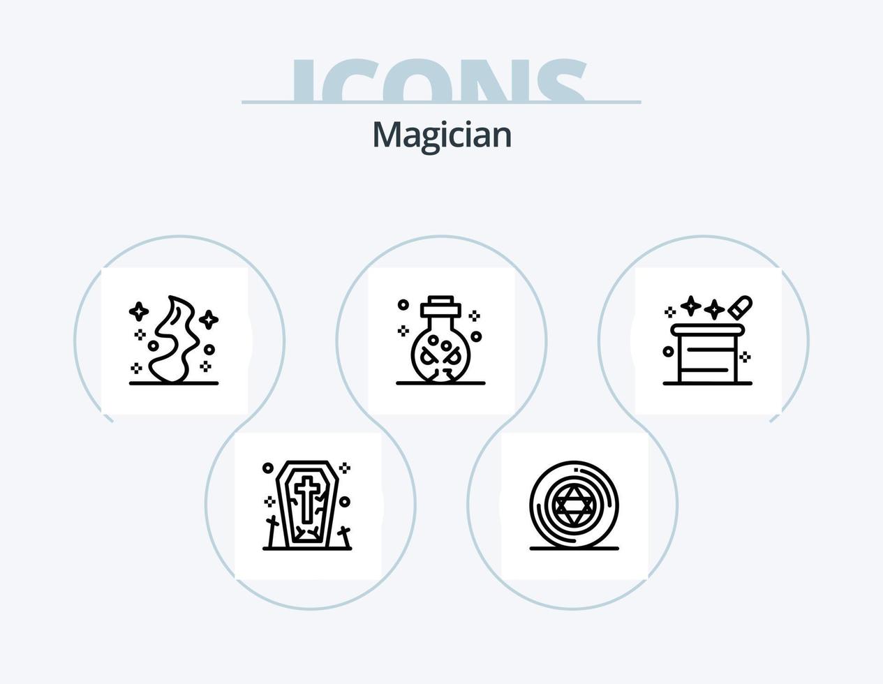 Magician Line Icon Pack 5 Icon Design. Zirkus. Pentagramm. Tierkreis. Magie. zeigen vektor