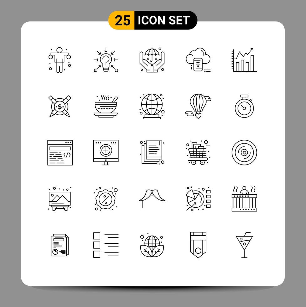 mobil gränssnitt linje uppsättning av 25 piktogram av analys data förslag moln wiFi redigerbar vektor design element
