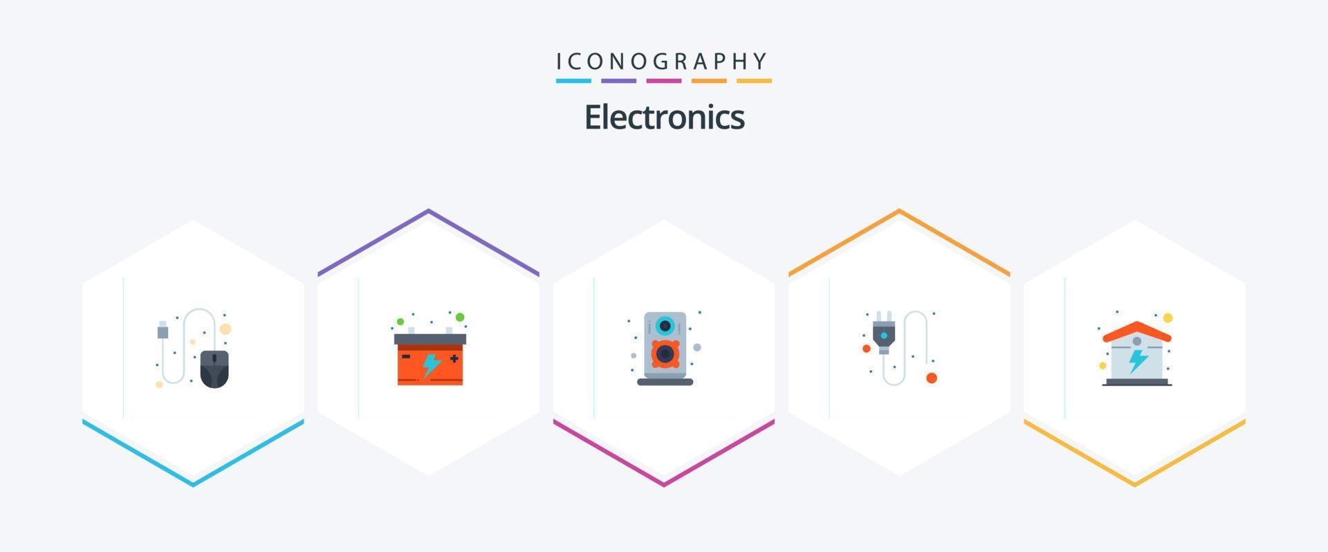 elektronik 25 platt ikon packa Inklusive . energi. högtalare. hus. elektrisk vektor