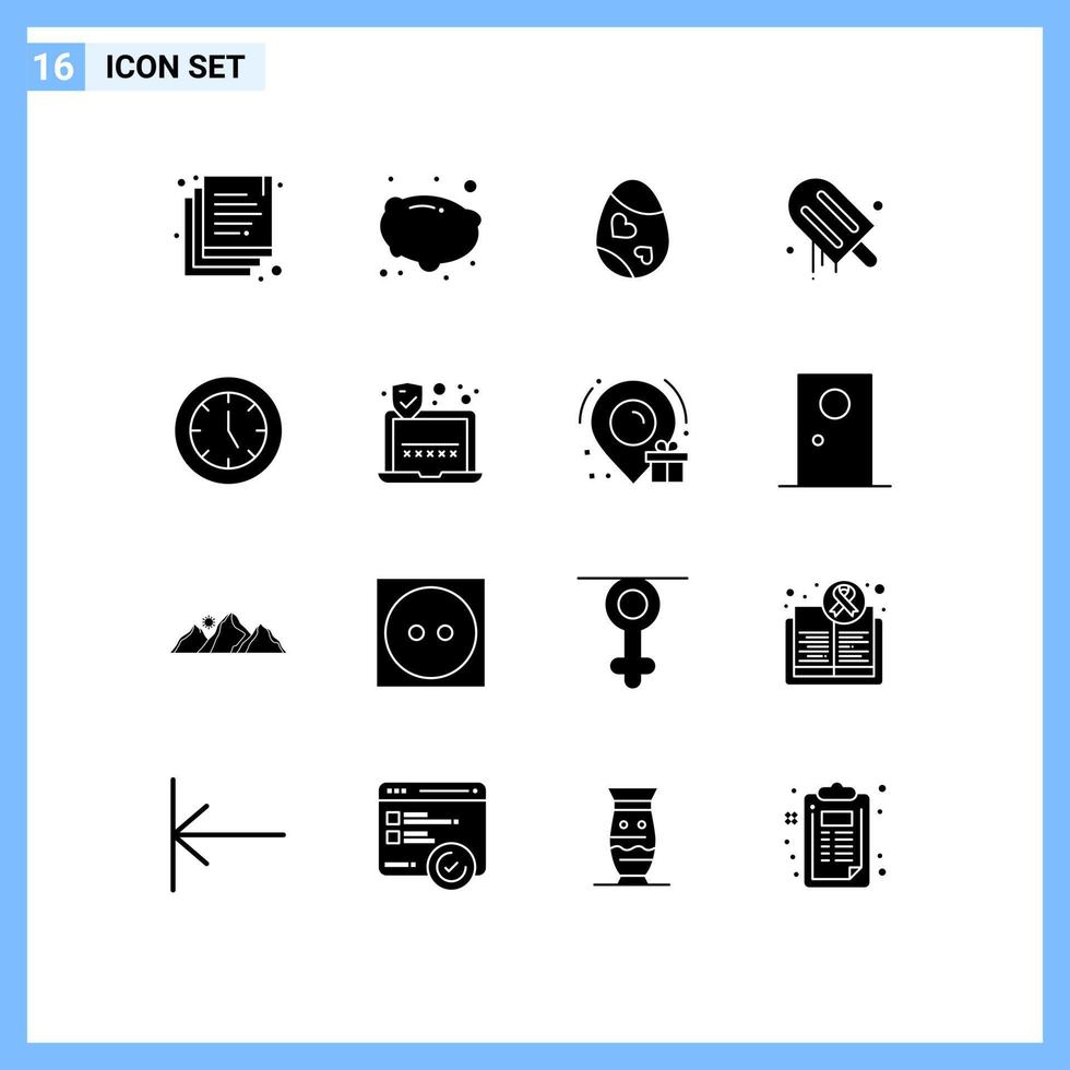piktogram uppsättning av 16 enkel fast glyfer av elektronik klocka påsk USA grädde redigerbar vektor design element