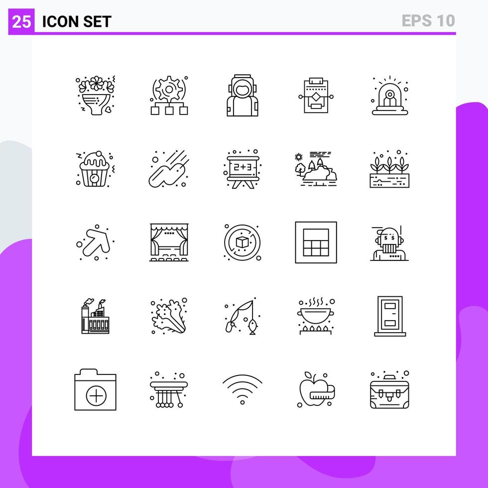 Stock Vector Icon Pack mit 25 Zeilenzeichen und Symbolen für Einstellungen Netzwerkserver Workflow Helm editierbare Vektordesign-Elemente