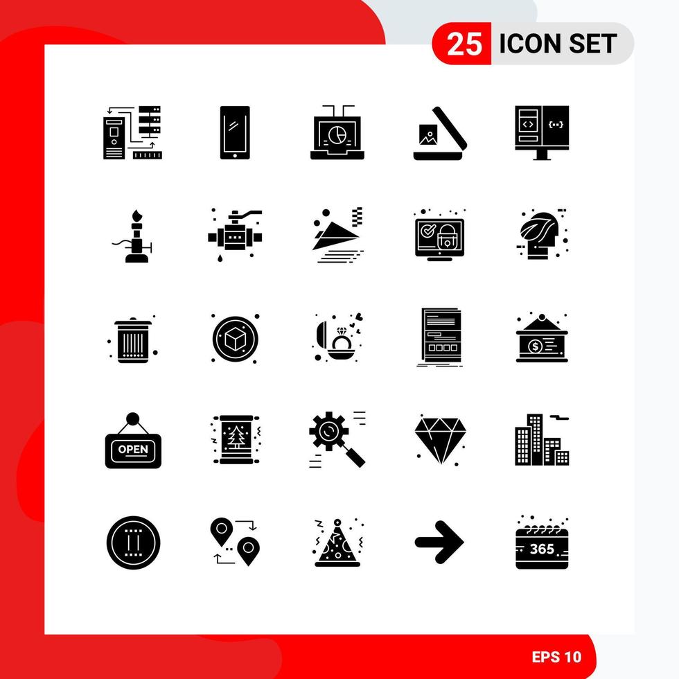 Stock Vector Icon Pack mit 25 Zeilen Zeichen und Symbolen für Bild Bild android seo Laptop editierbare Vektordesign-Elemente