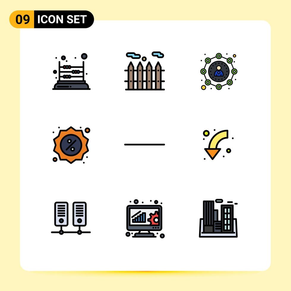 packa av 9 modern fylld linje platt färger tecken och symboler för webb skriva ut media sådan som pil minus- dotterbolag marknadsföring affär handel redigerbar vektor design element