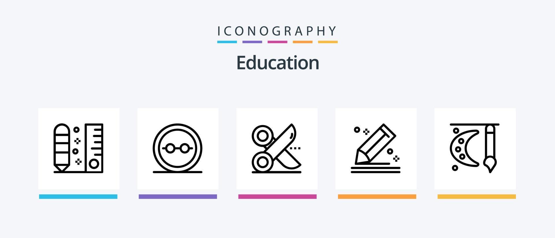 utbildning linje 5 ikon packa Inklusive certifikat. akademisk grad. studerande. pappersvaror. penna. kreativ ikoner design vektor