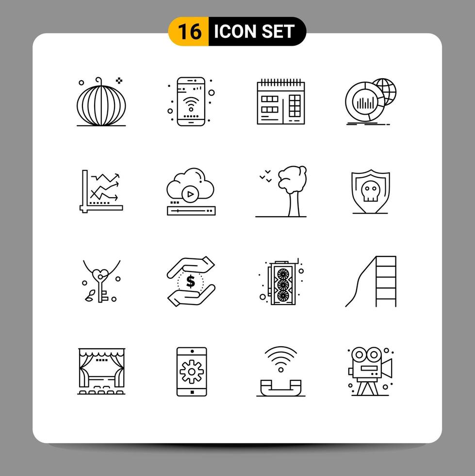 redigerbar vektor linje packa av 16 enkel konturer av Graf värld wiFi data stor redigerbar vektor design element