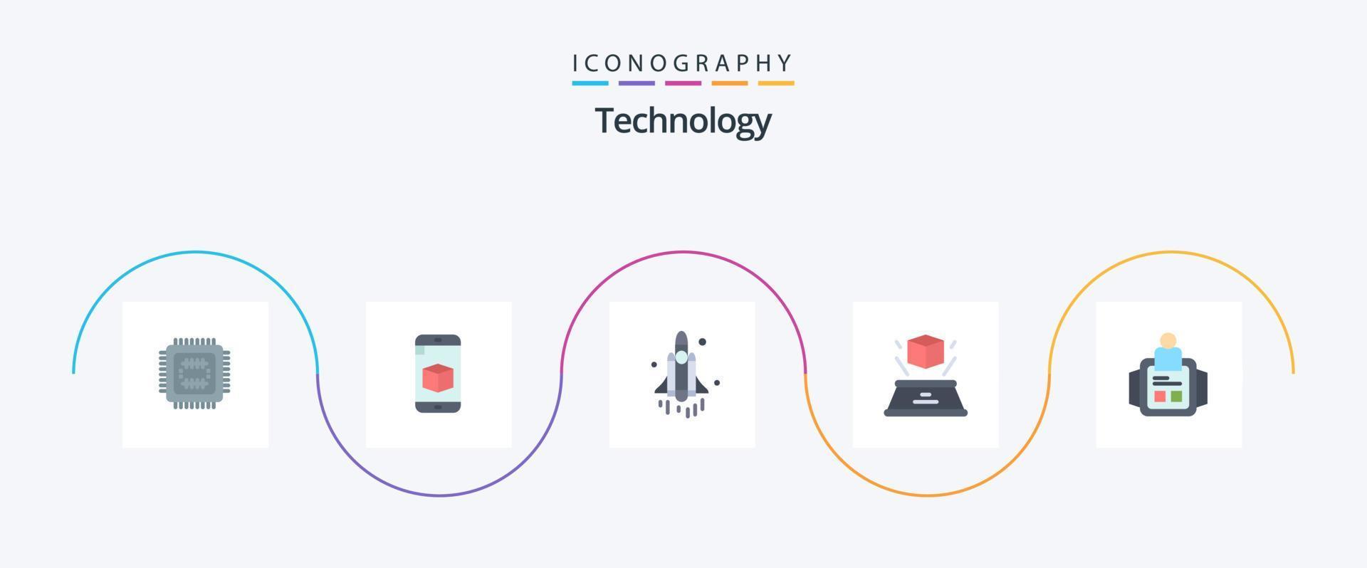 teknologi platt 5 ikon packa Inklusive hand Kolla på. fantasi. lansera. hologram. 3d vektor