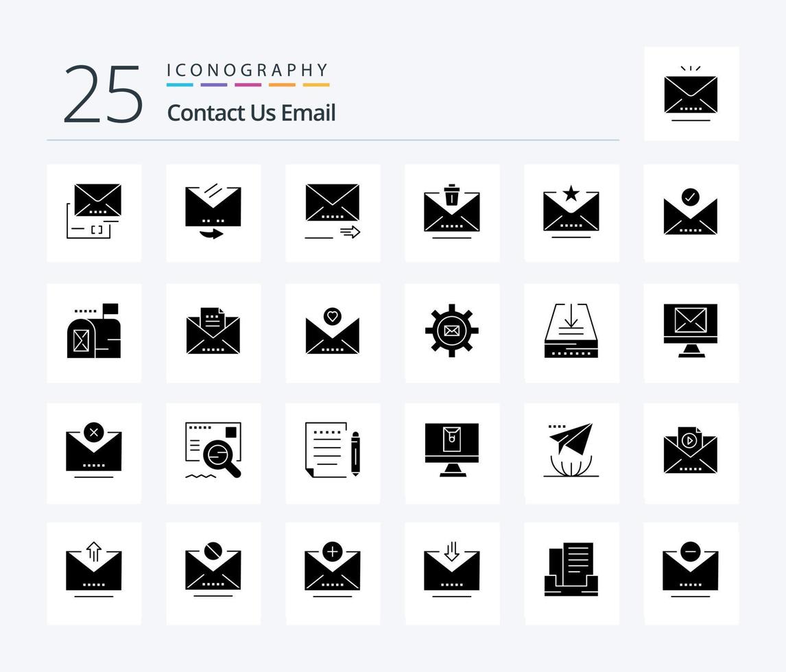 E-Mail 25 solides Glyphen-Icon-Paket inklusive Favorit. Müll. Email. löschen. löschen vektor