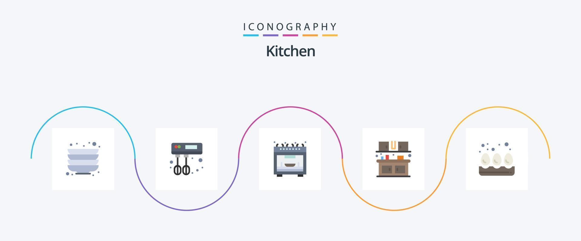 Küchenwohnung 5 Icon Pack inklusive . Eier. Ofen. Ei. Küche vektor