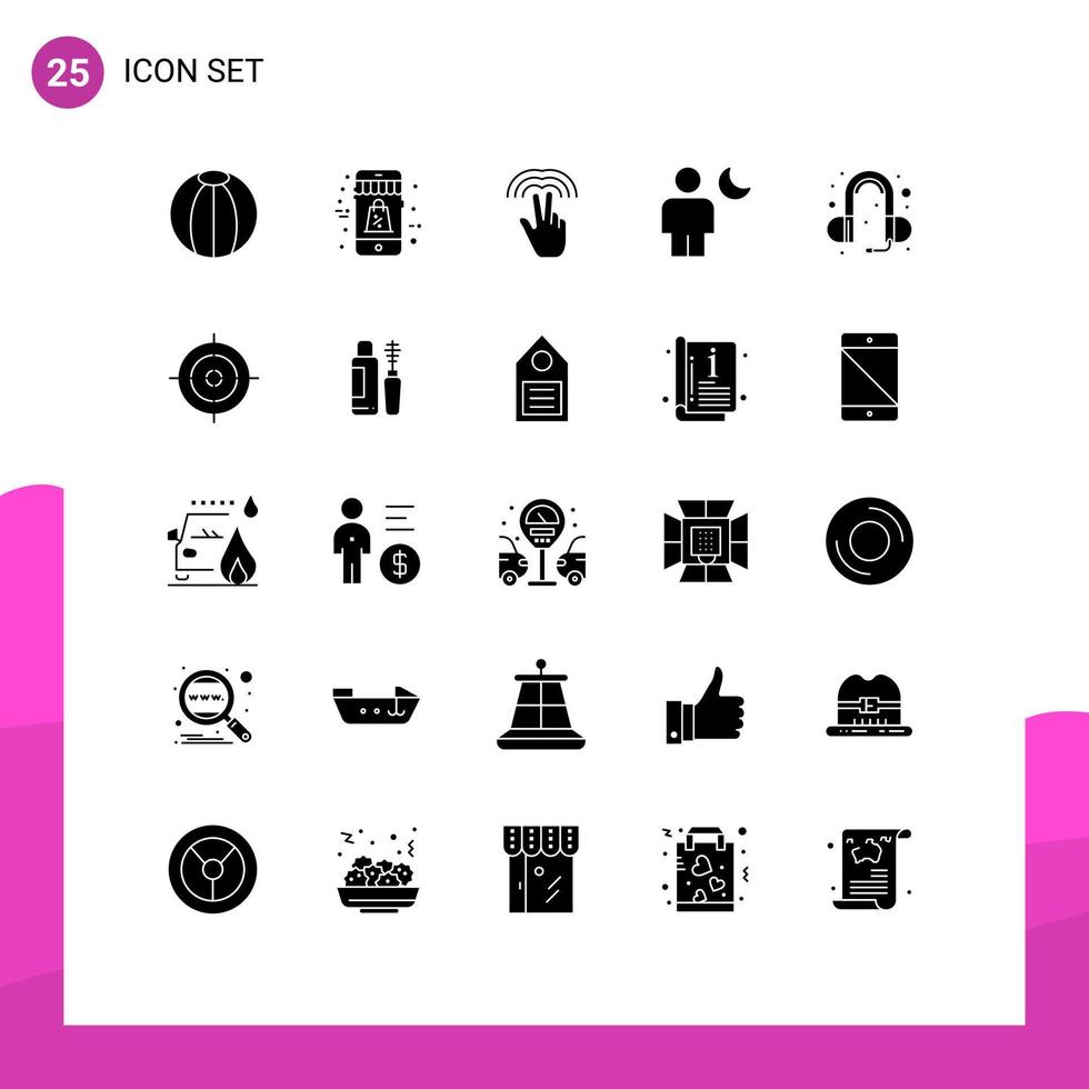 25 solides Glyphenpaket der Benutzeroberfläche mit modernen Zeichen und Symbolen des Ohrmonds, doppelter menschlicher Avatar, editierbare Vektordesignelemente vektor