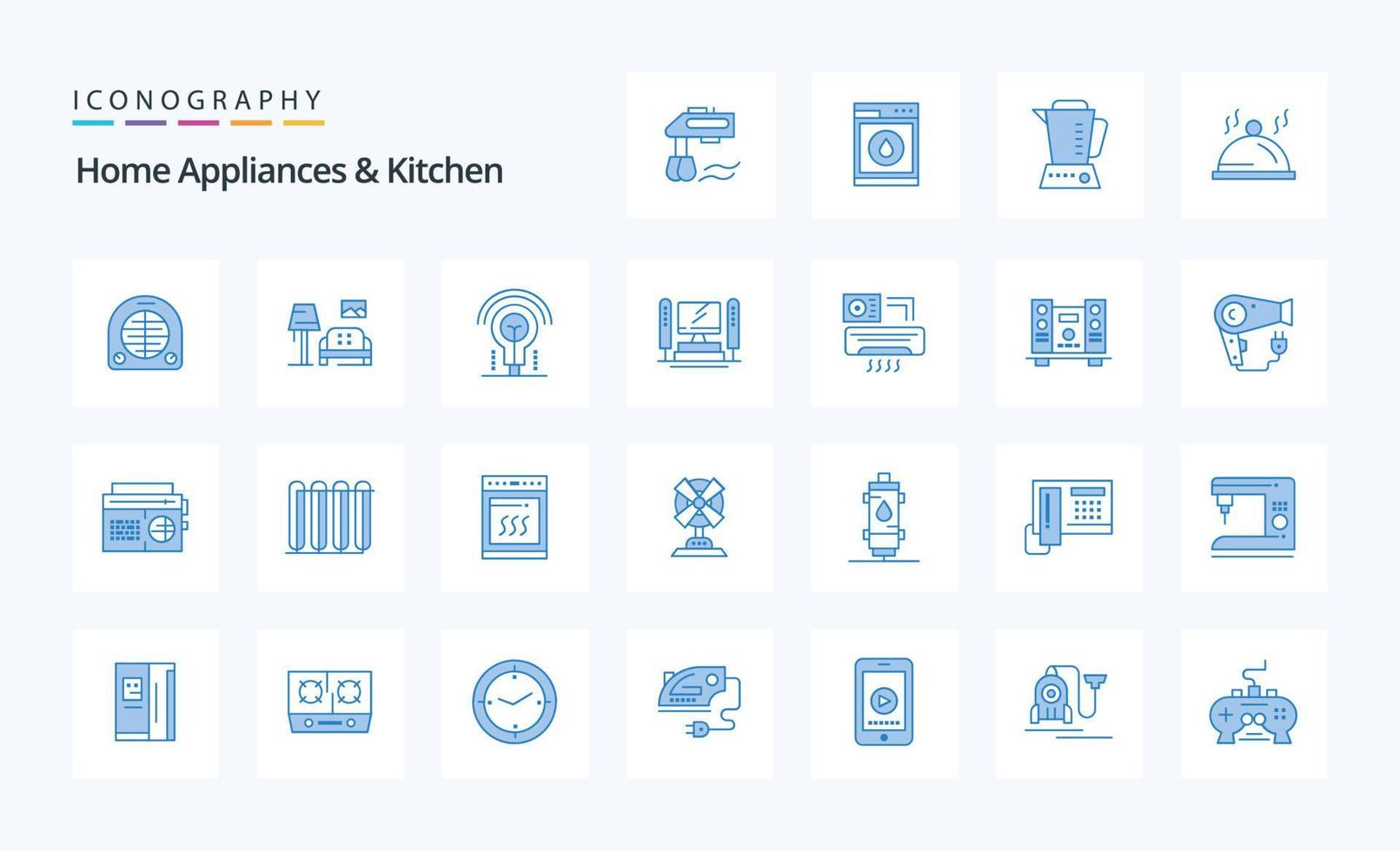 25 Hem apparater och kök blå ikon packa vektor
