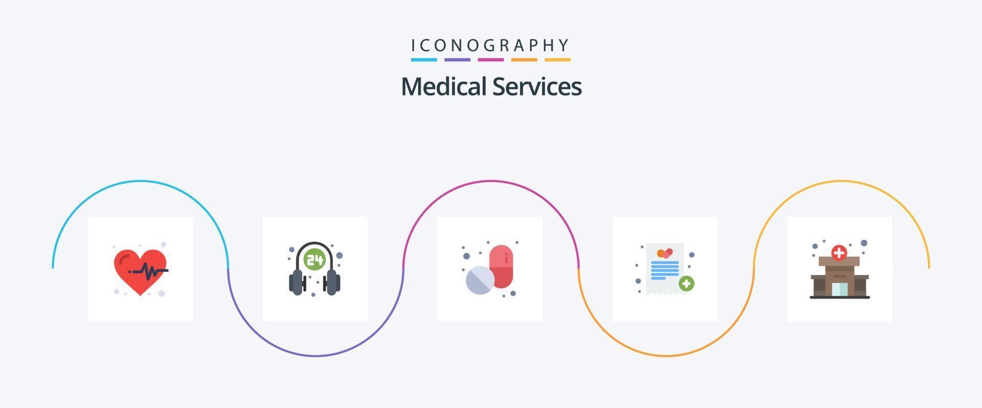 Medizinische Dienstleistungen Flat 5 Icon Pack einschließlich Medizin. Klinik. medizinisch. Medizin. Krankenhaus vektor