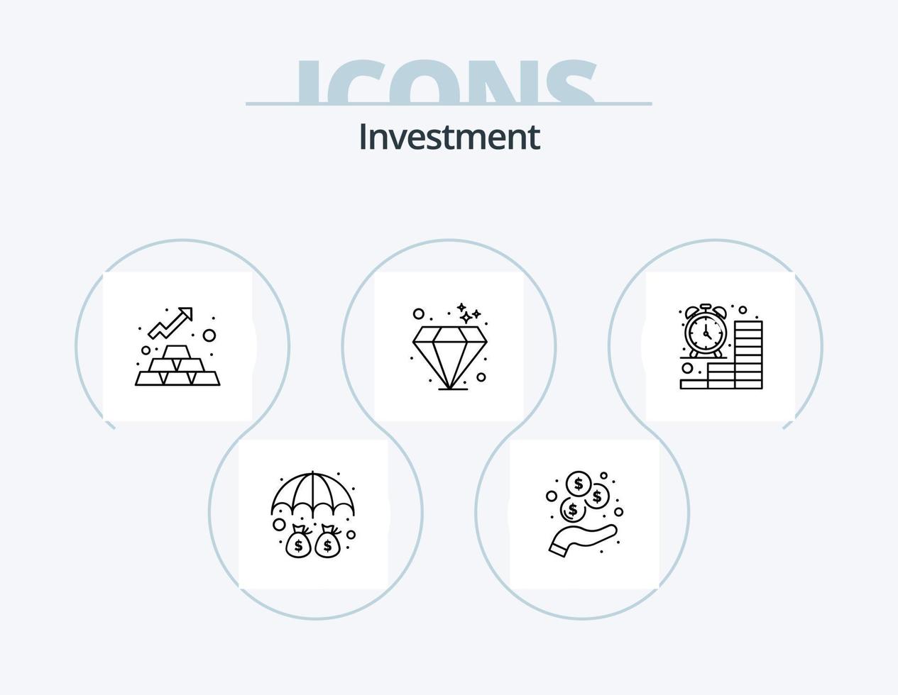 Investment Line Icon Pack 5 Icon-Design. Schutz. Geld. Investition. Kaution. Finanzen vektor