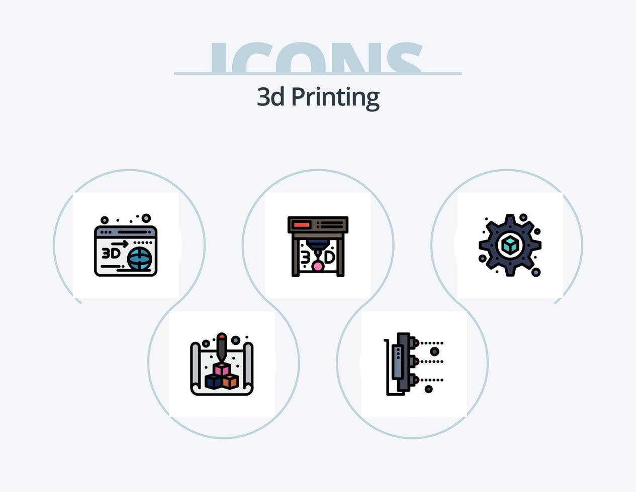 3D-Druckzeile gefüllt Icon Pack 5 Icon Design. Drucker. 3d. skaliert. produktd. Drucken vektor