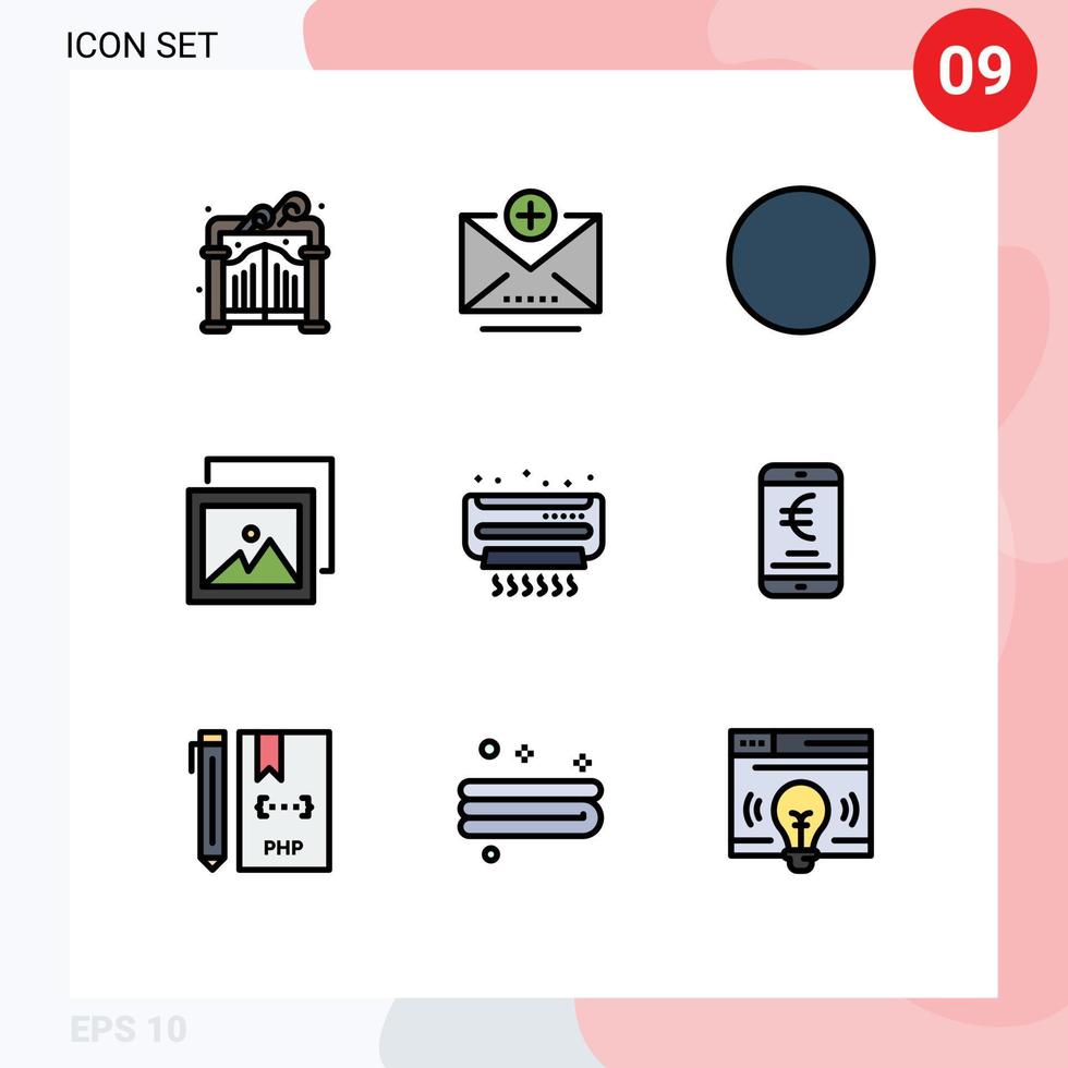 9 kreativ ikoner modern tecken och symboler av euro mobil album sommar luft redigerbar vektor design element