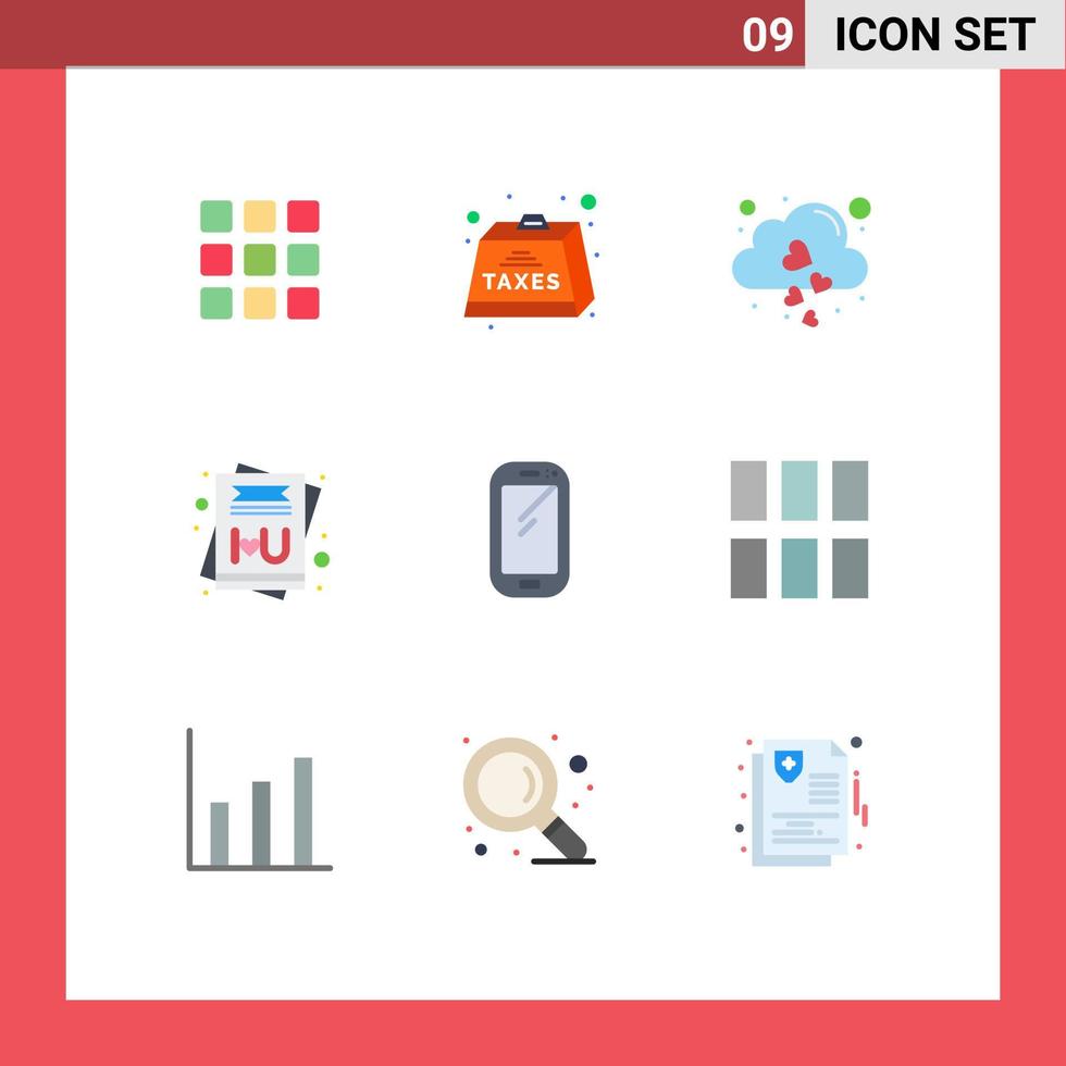 universelle Symbolsymbole Gruppe von 9 modernen flachen Farben von Smartphone-Nachricht Steuerliebe Herbst editierbare Vektordesign-Elemente vektor
