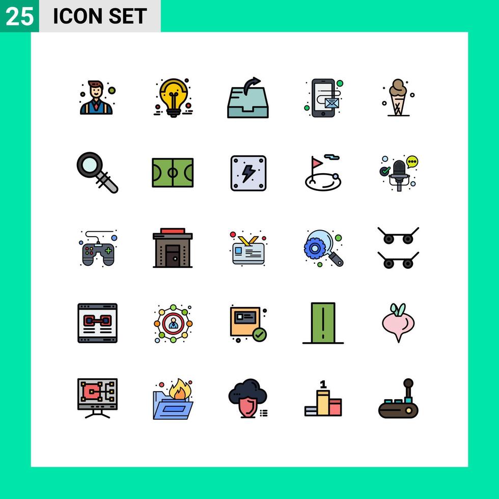 mobil gränssnitt fylld linje platt Färg uppsättning av 25 piktogram av is is grädde försäljning annons mobil adress redigerbar vektor design element
