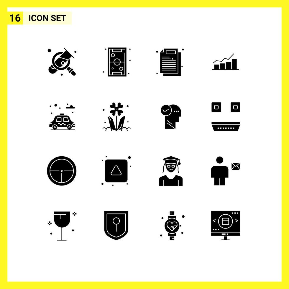 mobil gränssnitt fast glyf uppsättning av 16 piktogram av öka flödesschema rekreation Diagram arbete redigerbar vektor design element