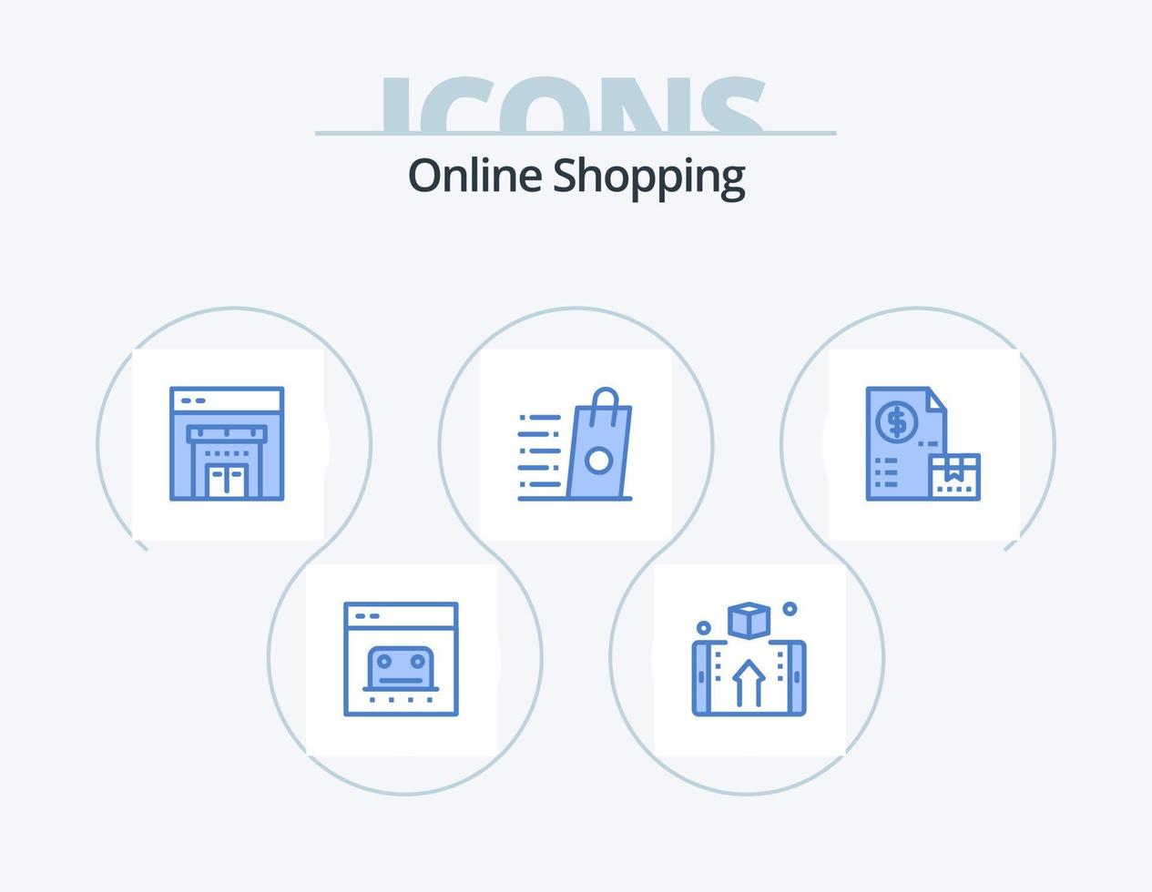 Online-Shopping blau Icon Pack 5 Icon Design. Einkaufen. verkaufen. online. besorgen. Einkaufen vektor