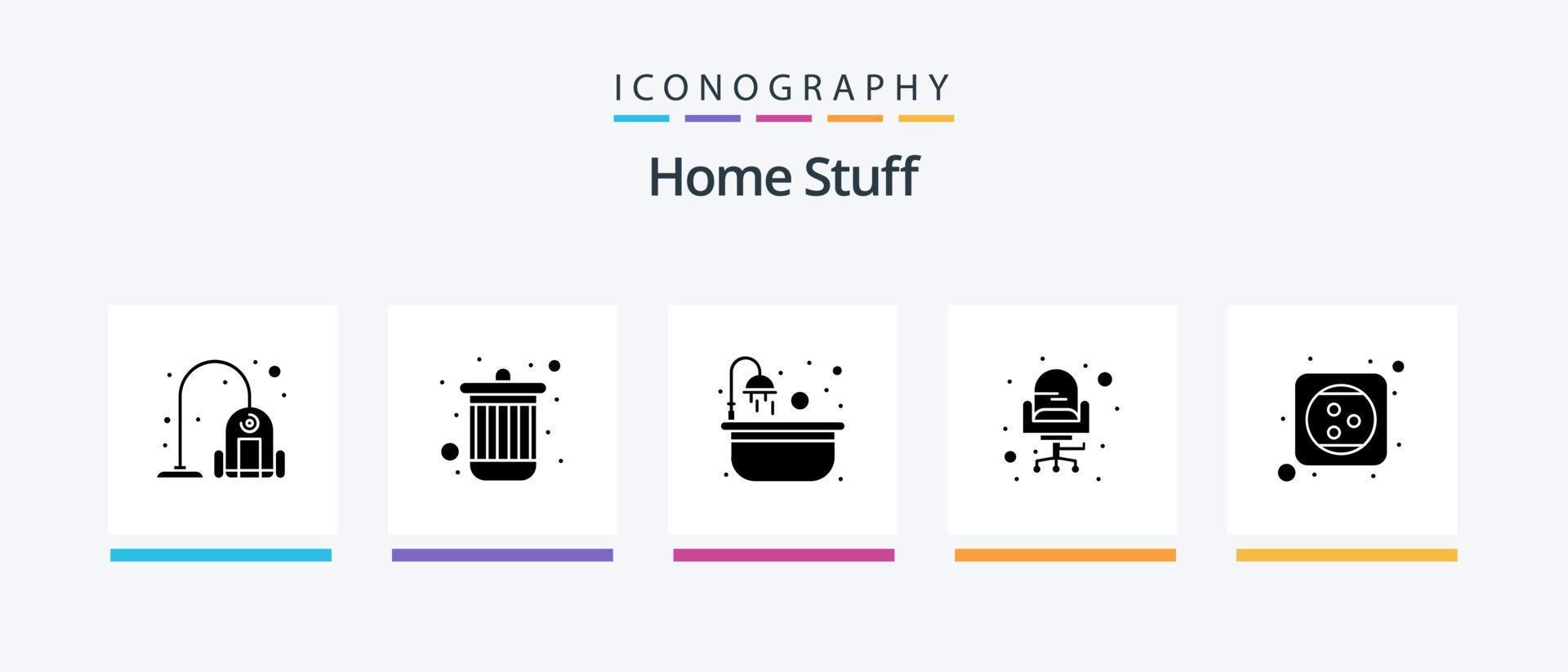 Hem grejer glyf 5 ikon packa Inklusive förlängning. Sammanträde. bad. sittplats. stol. kreativ ikoner design vektor