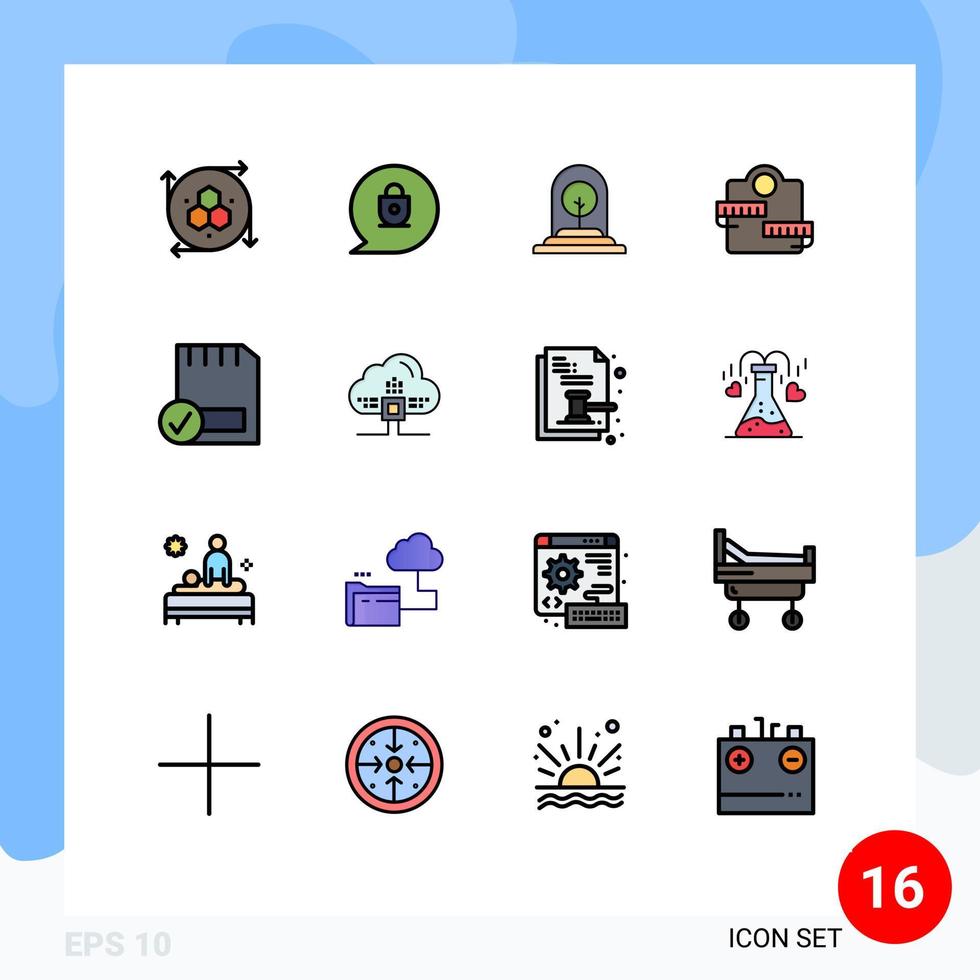 Aktienvektor-Icon-Pack mit 16 Zeilenzeichen und Symbolen für Computer, Sportpflanzen, Gesundheitswesen, Gewicht, editierbare, kreative Vektordesign-Elemente vektor