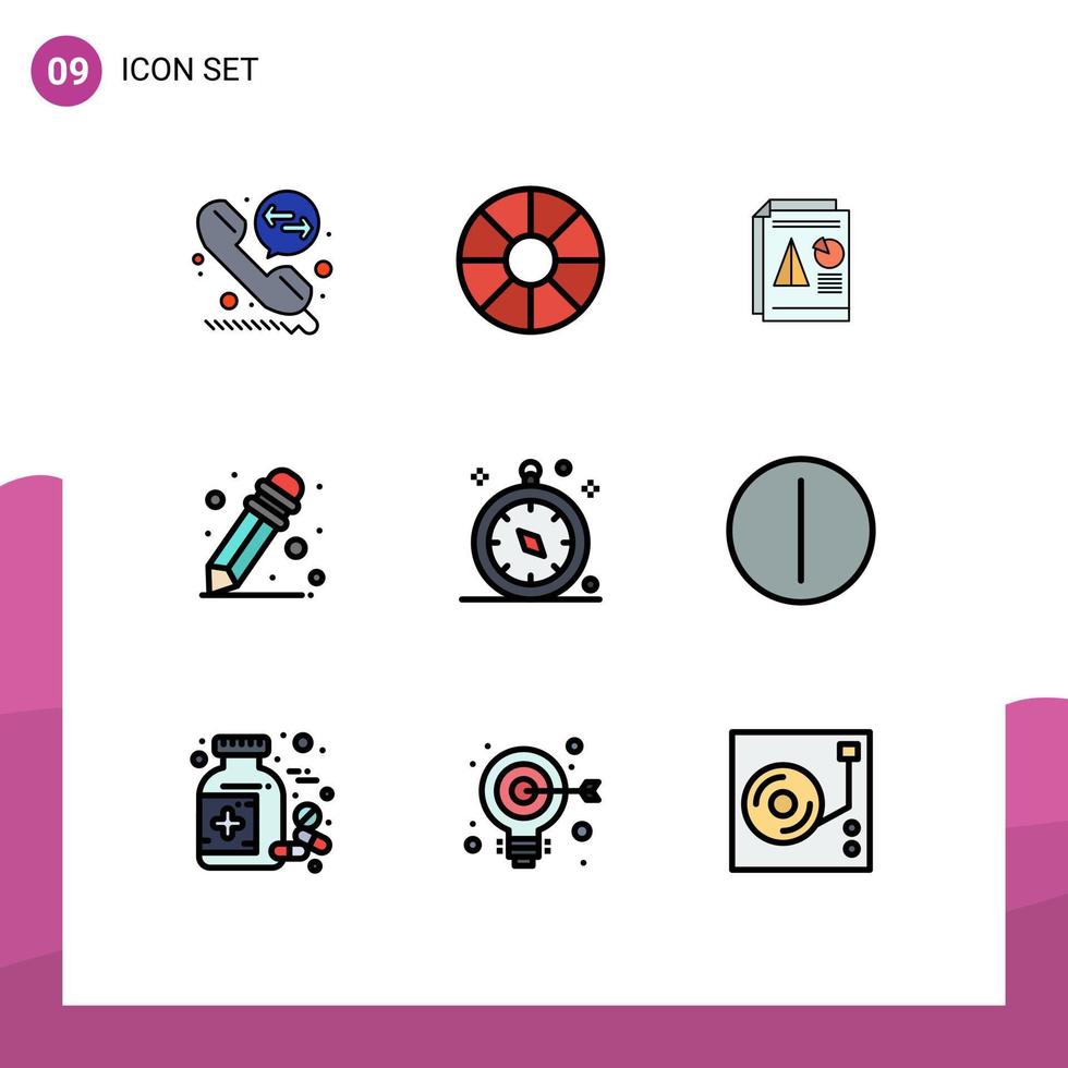 Aktienvektor-Icon-Paket mit 9 Zeilenzeichen und Symbolen für auf Navigation Pie GPS-Schulbedarf editierbare Vektordesign-Elemente vektor