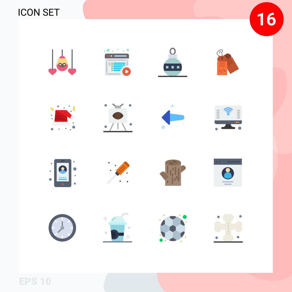 16 universelle Flachfarben für Web- und mobile Anwendungen, Hutverkauf, Weihnachtsrabatt, bearbeitbares Paket kreativer Vektordesign-Elemente vektor