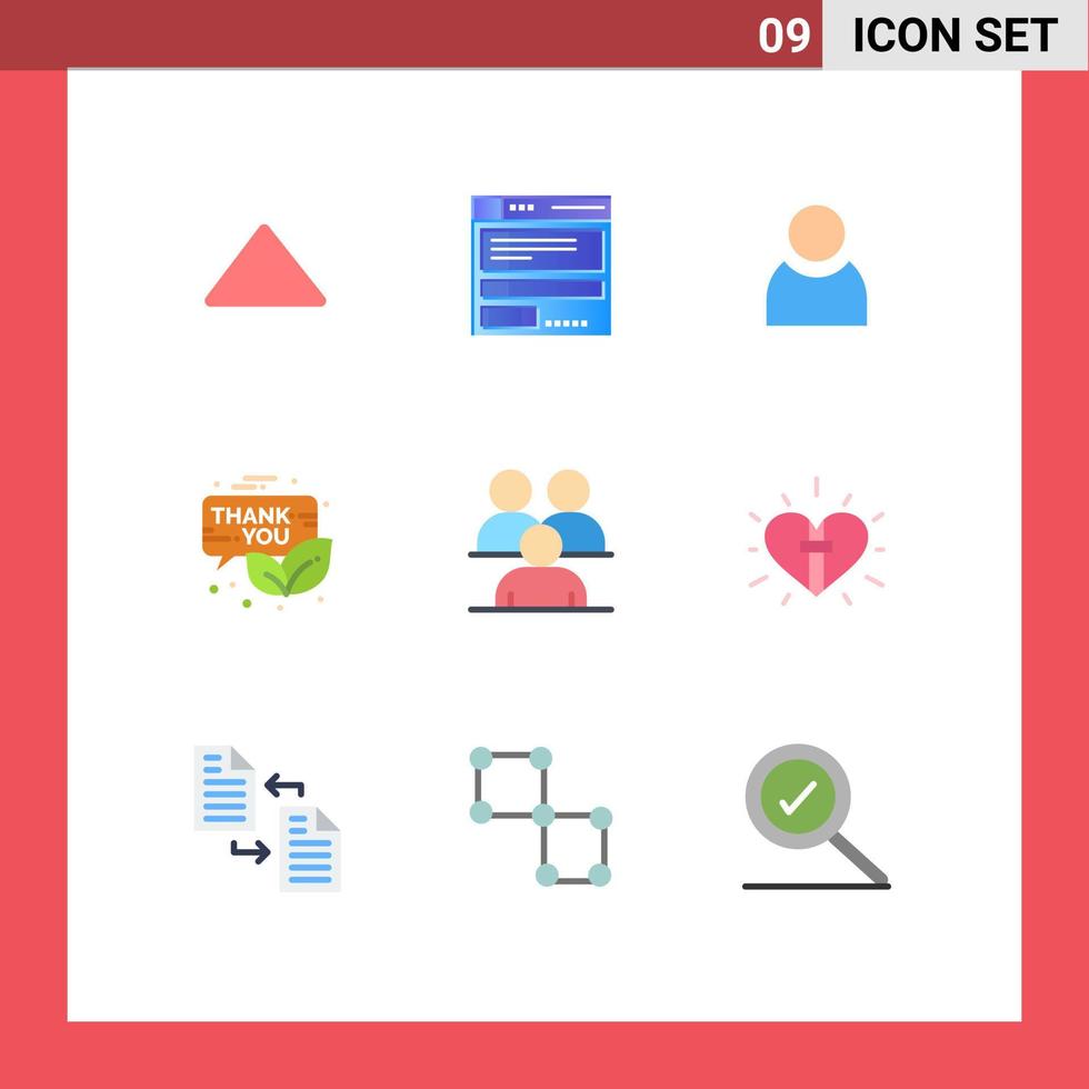 universell ikon symboler grupp av 9 modern platt färger av konferens tacksägelse avatar befordran gåva låda redigerbar vektor design element