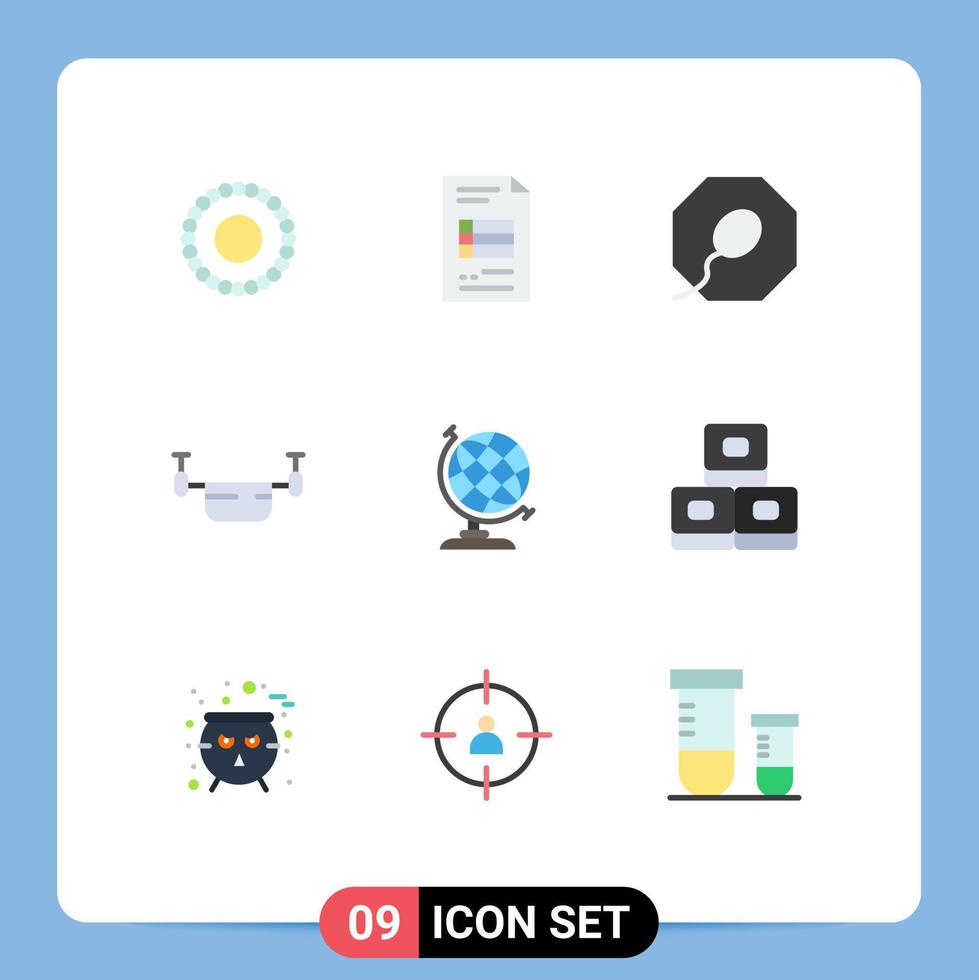 grupp av 9 platt färger tecken och symboler för mat geografi sperma jord transport redigerbar vektor design element