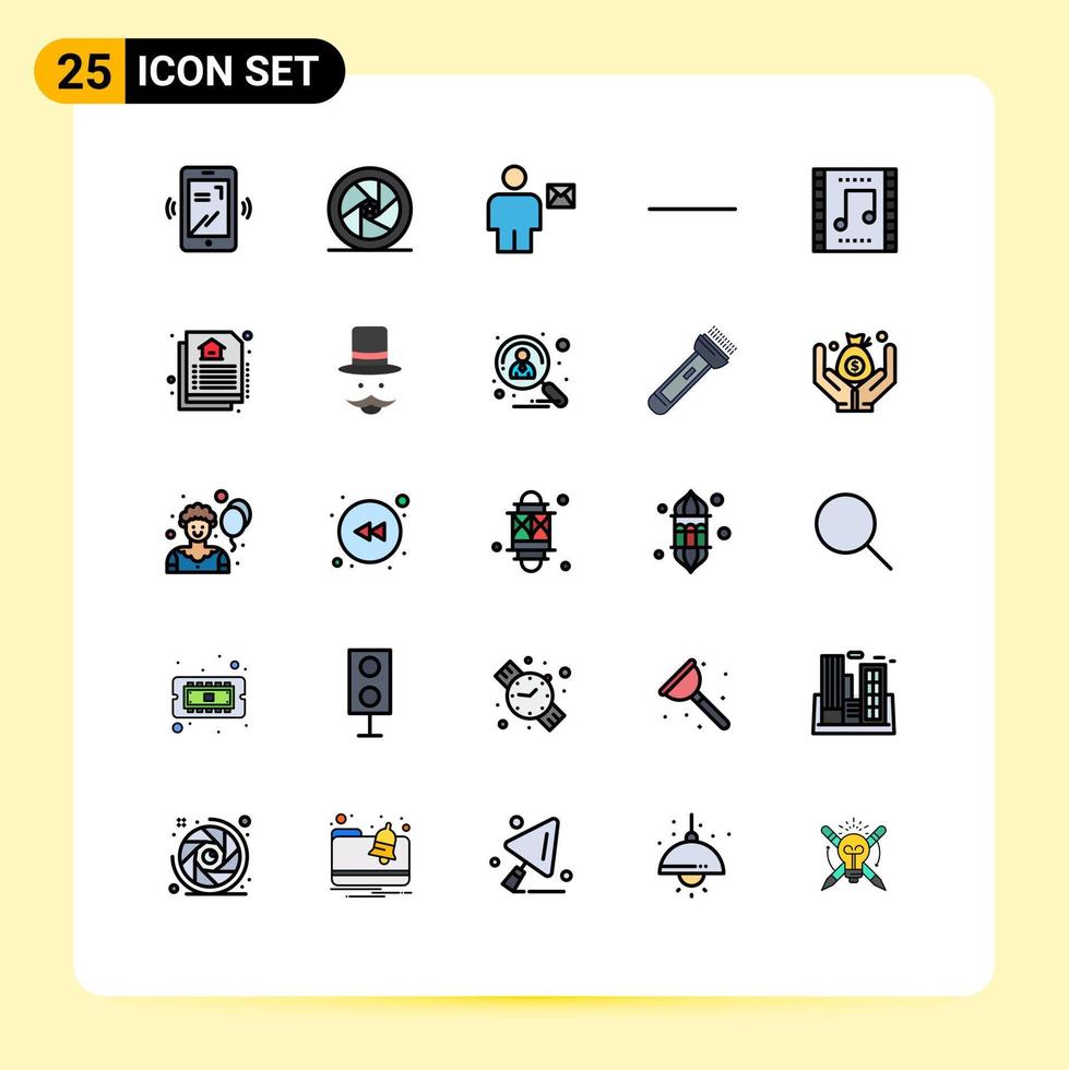 grupp av 25 fylld linje platt färger tecken och symboler för musik firande avatar subtrahera brev redigerbar vektor design element